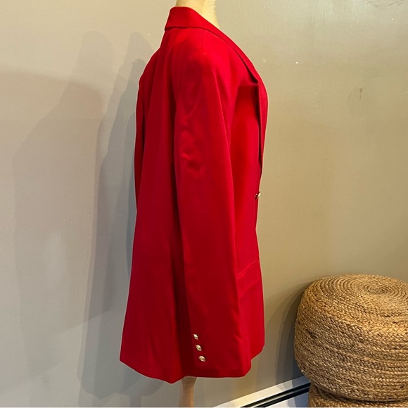 Vintage 90s Oversized Red Gold Button Long Blazer Double Breasted Sz 12 - Picture 3 of 14